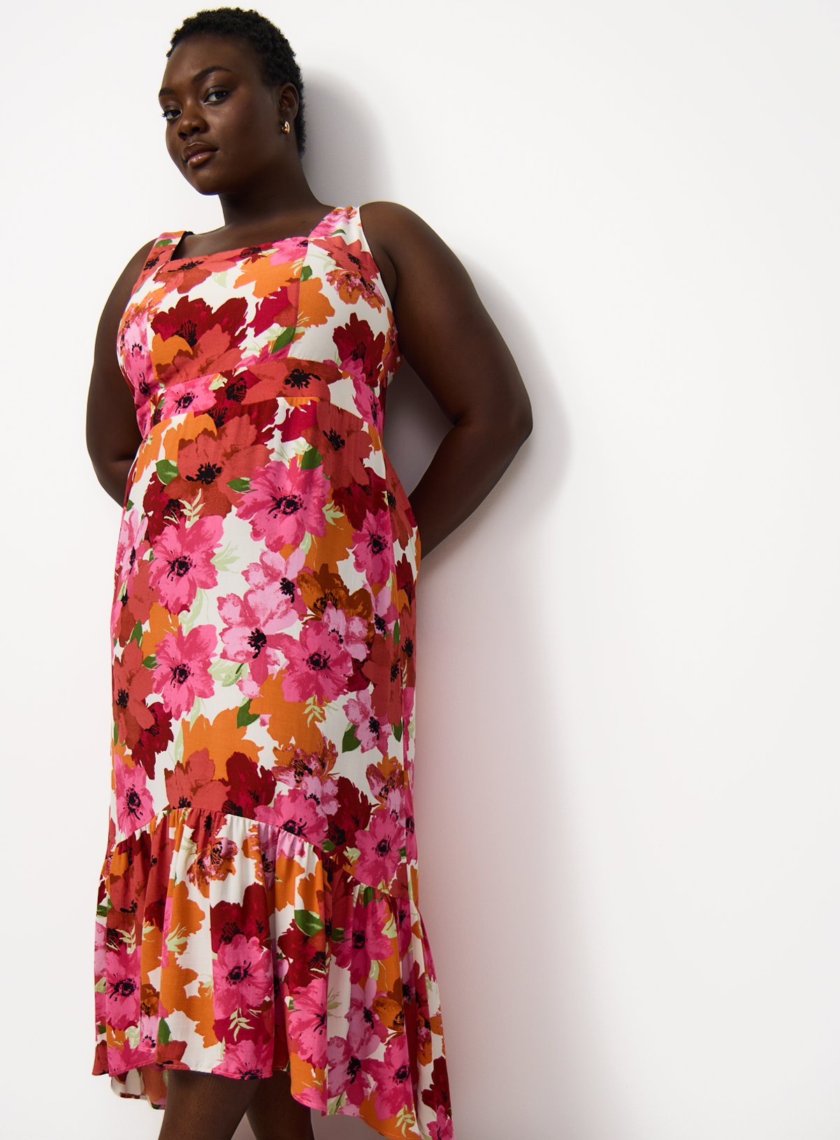 Pink Floral Print Drop Hem Midaxi Dress 18 - Image 2 thumbnail